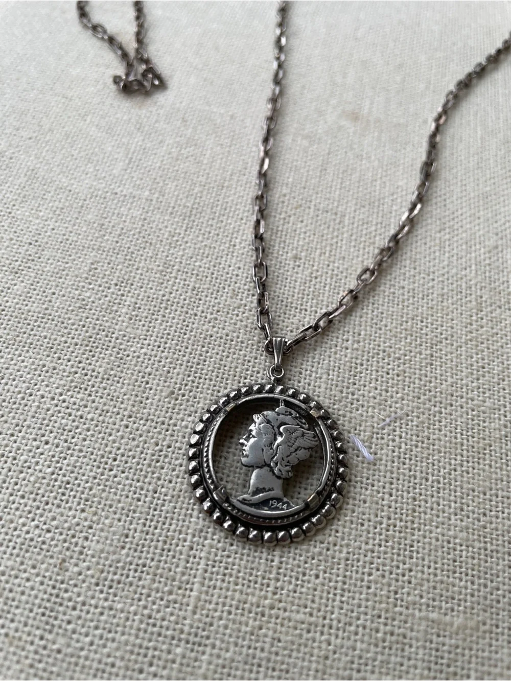 Long Sterling vintage chain & Silver Coin Pendant Necklace - Women Jewelry